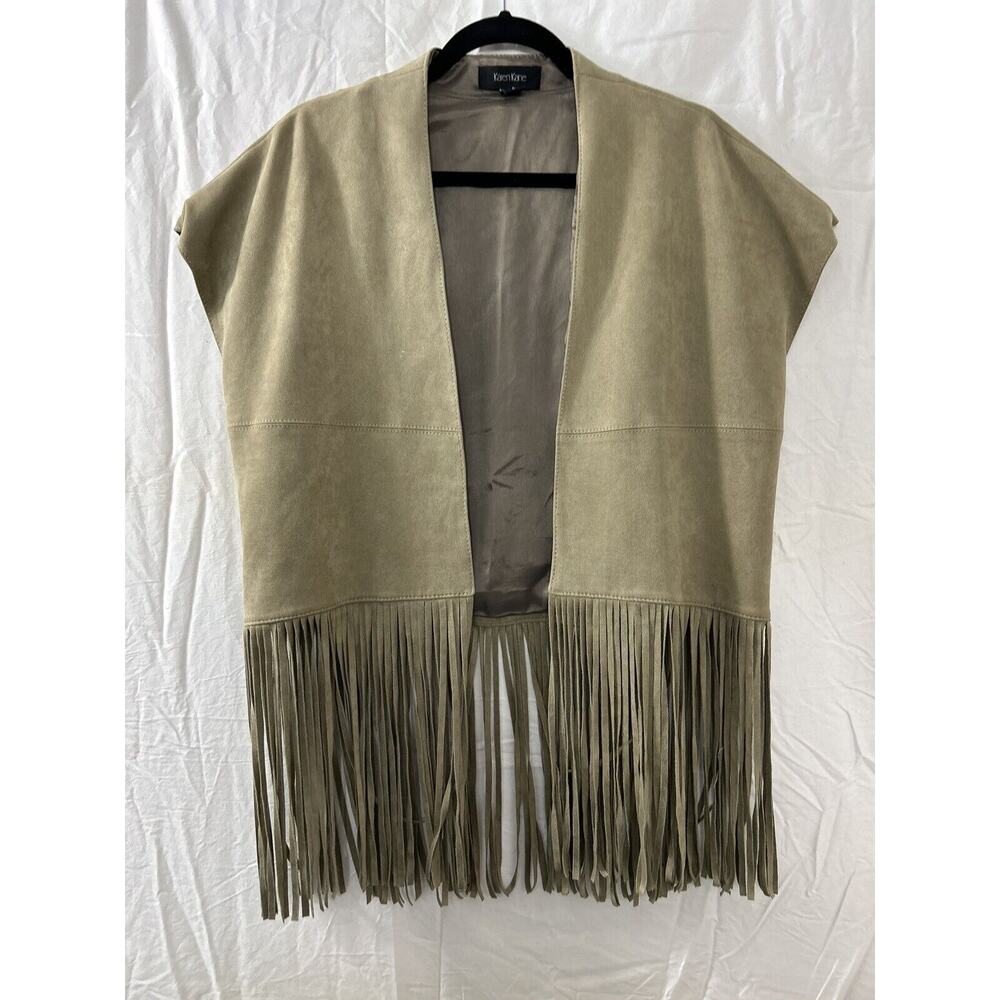 Karen Kane Womens Sz L Brown Fringe Open Vest Boho Festival Western Hippie Suede